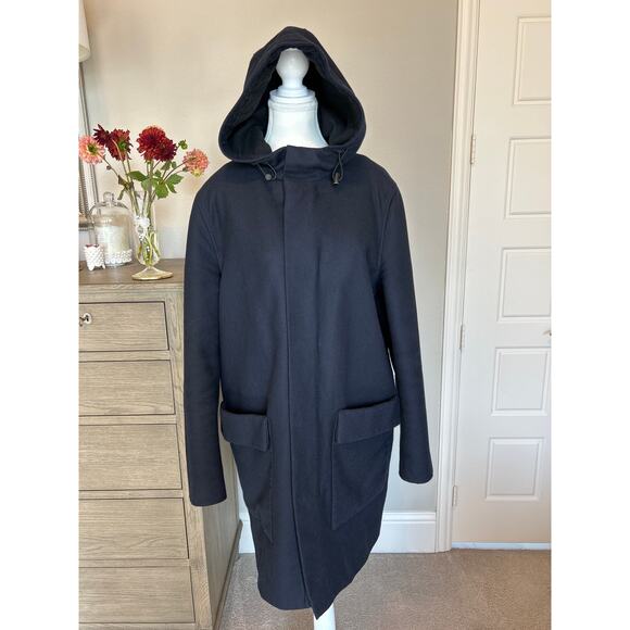 COS | Navy Blue Wool Blend Hooded Parka Coat | 38R - Picture 2 of 14